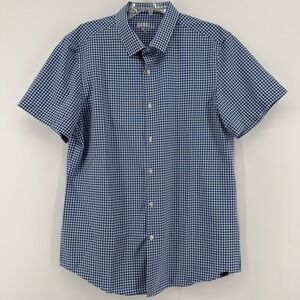 Barbell Short Sleeve Button Down Gingham Shirt Men's XL Blue‎ White Casual